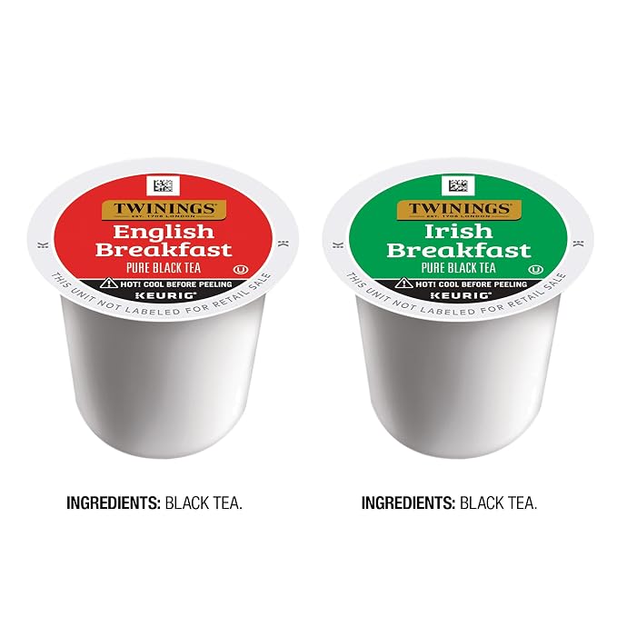 Twinings English Breakfast Black Tea K-Cups for Keurig, 24 Count (Pack of 1) + Irish Breakfast Black Tea K-Cups for Keurig, 24 Count (Pack of 1)