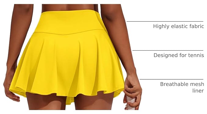 PINSPARK Womens Tennis Skirt 14" Pleated Athletic Golf Skorts with Pockets | High Waist, Tummy Control, Mini, Breathable, Lightweight, Soft, Built in Shorts, Pickleball, Casual