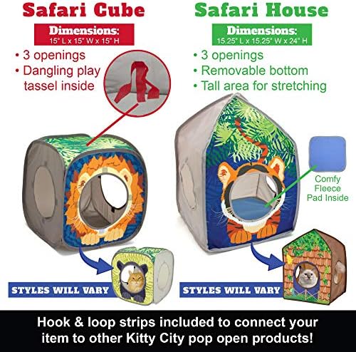Kitty City Safari Jungle Collapsible Cat Toy Collection, Cube (Pack of 4)