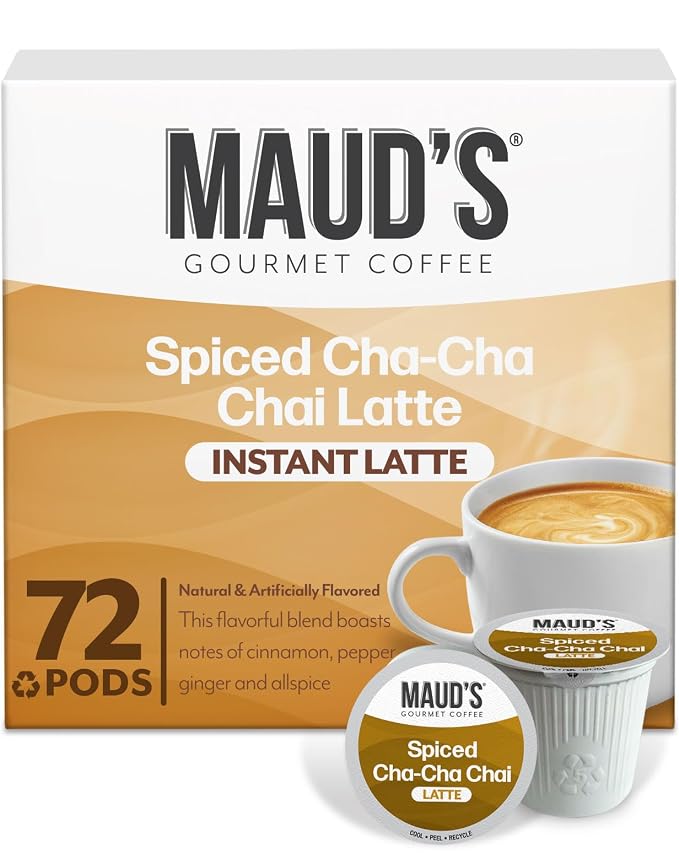 Maud's Chai Tea Latte Pods, 72 ct, Single Serve Tea Pods - 100% Gourmet Blended Tea Leaves, Compatible with Keurig K Cups Maker