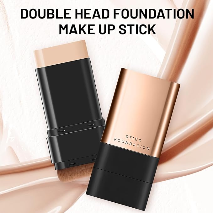 2 In 1 Anti Wrinkle Foundation Stick, Korea Flawless Eraser Foundation Stick- Hydrating Lightweight, Double Head Foundation Make Up Stick with Brush,Multi-Use Face Makeup Contour Stick(Natural, 1PC)