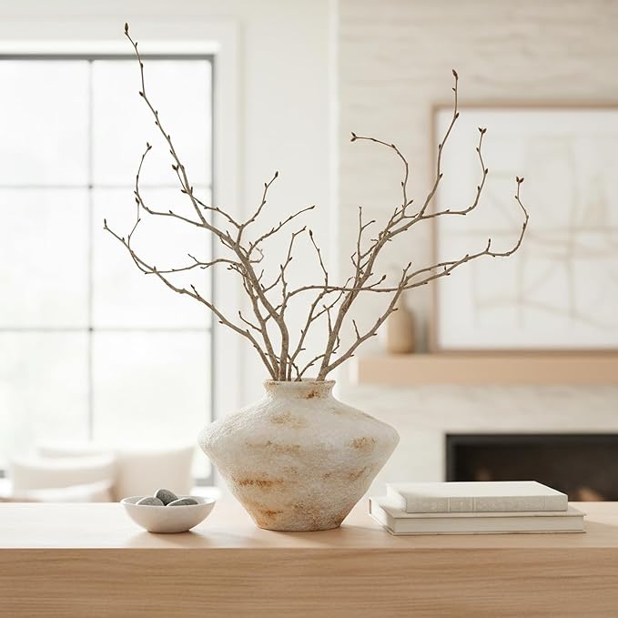 Rustic Ceramic Flower Vase, YBX White Ceramic Vase 5.6 Inches, Retro Distressed Textured Pottery Small Vase, Farmhouse Decorative Vases for Home Decor, Centerpieces, Hallway, Shelf Decorations, White