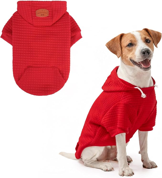 BEAUTYZOO Dog Hoodies Sweater for Small Dogs,Waffle‑Like Laminated Pet Coat | Warm Dog Sweatshirt with Pocket & Leash Hole,Pullover Clothes for Girl Boy Dogs & Cats,Stretchy & Easy‑On‑Off,Chihuahua Puppy