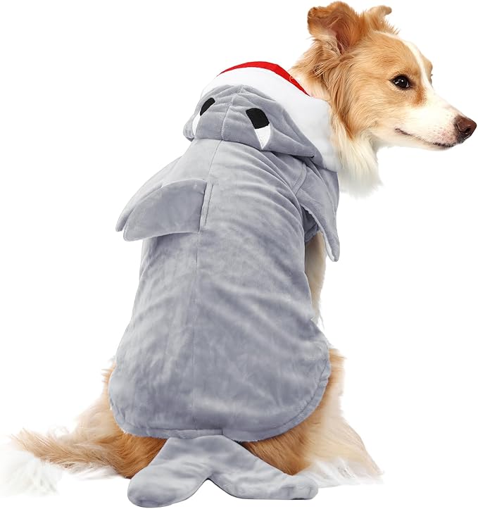 NACOCO Halloween Pet Shark Costume - Dog Cute Clothes Hoodie Cat Warm Outfit Coat Apparel for Small Medium Large Dogs and Cats (Grey, XL)