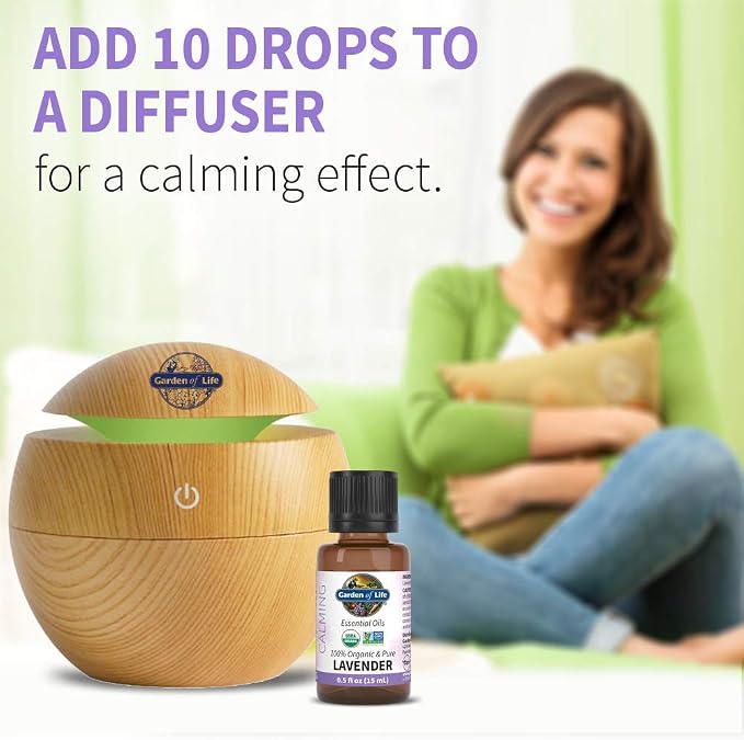 Garden of Life Essential Oil,Lavender0.5 fl oz (15 mL),100% USDA Organic&Pure,Clean,Undiluted&Non-GMO -for Diffuser, Aromatherapy, Meditation, Skincare, Sleep - Calming, Relaxing, Soothing (Pack of 2)
