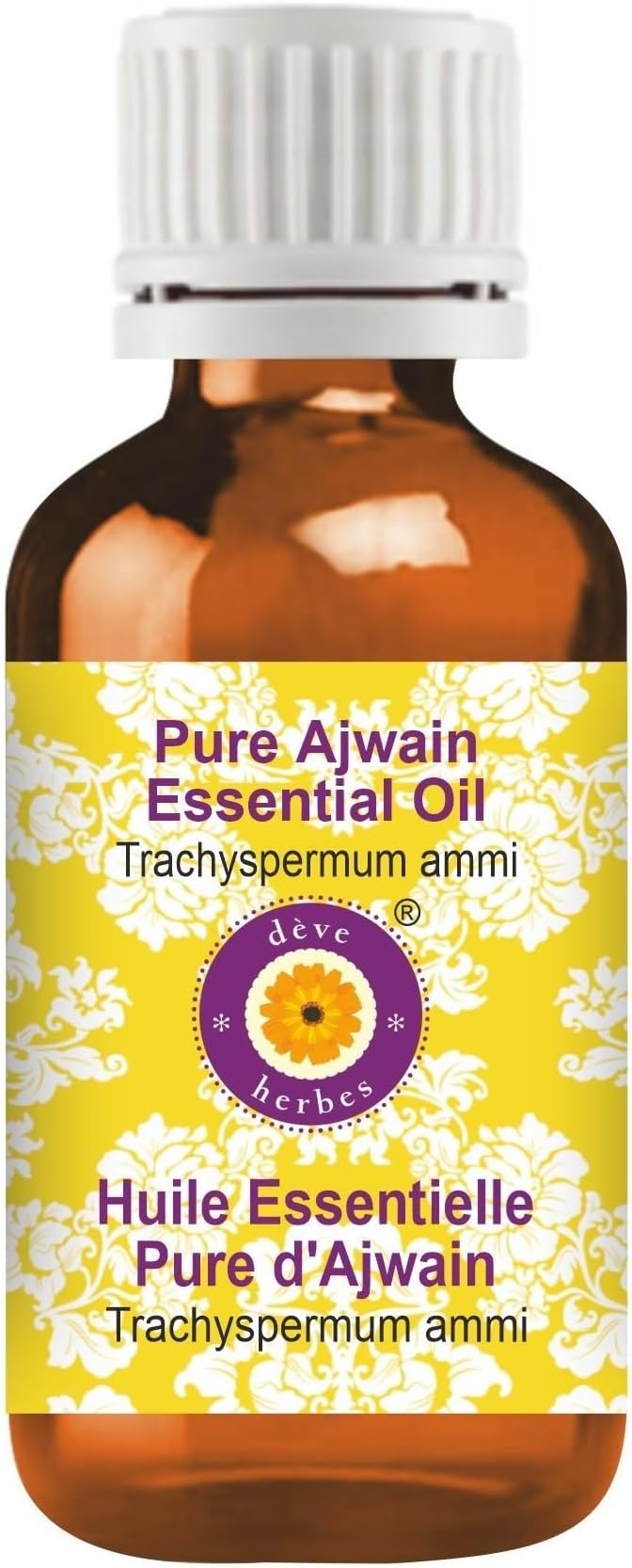 Deve Herbes Pure Ajwain Essential Oil (Trachyspermum ammi) Steam Distilled 15ml (0.50 oz)