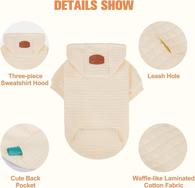 BEAUTYZOO Dog Hoodies Sweater for Large Dogs,Waffle‑Like Laminated Pet Coat | Warm Dog Sweatshirt with Pocket & Leash Hole,Pullover Clothes for Girl Boy Dogs,Stretchy & Easy‑On‑Off,Labrador & Great Danes