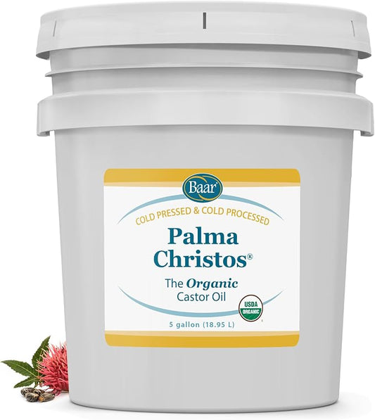Baar Palma Christos Organic Castor Oil, Cold-Pressed, Hexane-Free, for Skin, Hair, Massage & Castor Oil Packs, 5 Gallon (640 oz)