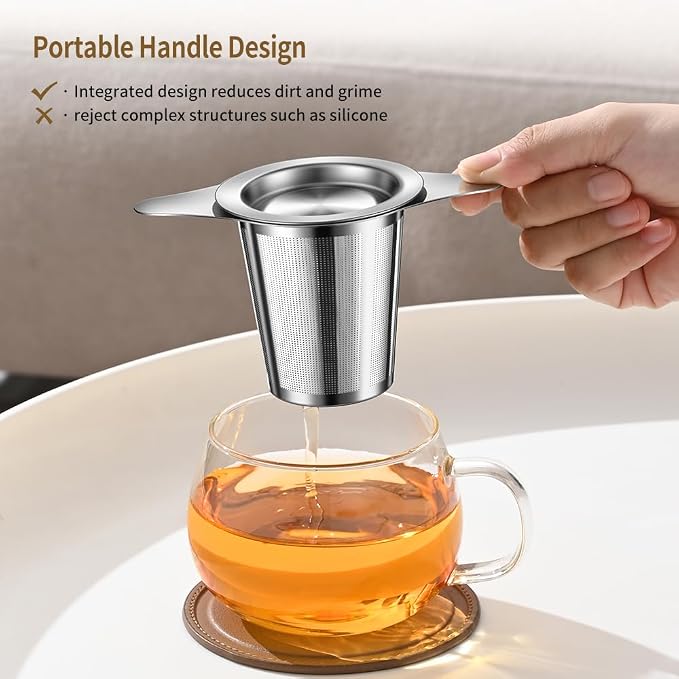 2Pack Tea Infuser for Loose Leaf Tea, 18/8 Stainless Steel Loose Leaf Tea Steeper with Drip Tray, Extra Fine Mesh Tea Strainer Diffuser tea accessories