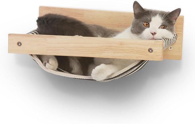 FUKUMARU Hammock Wall Mounted Cat Beds and Perches | Wooden Kitten Walls Furniture, Stable Cats Shelves, For Sleeping, Playing, Climbing, Lounging, Black Stripe