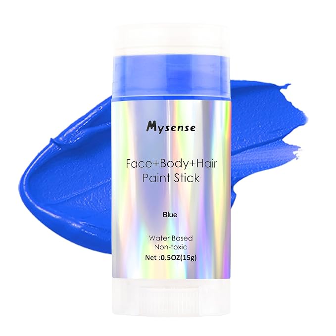 Mysense Blue Face Body Hair Paint Stick,Water Based Washable Temporary Hair Color,Non-toxic Cream Body Paint for Adults and Chidren Halloween Clown Avatar Smurf Mystique Cosplay Makeup,0.5oz