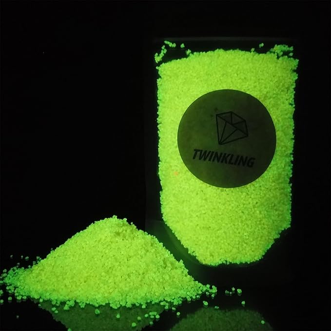 TWINKLING Glow in The Dark Crushed Glass, Broken Glass Glitter, Glow in The Dark Stones Gems Chips for DIY Resin Art Epoxy Crafts, Nail Art, Jewelry Making, Geode Painting,0.85mm(100g) (Orange Yellow)