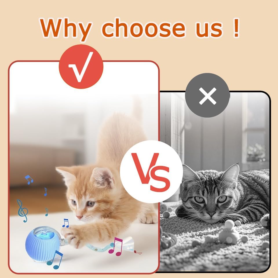 1PC Interactive Cat Toys for Indoor Cats,2025 New Generation Interactive Cat Ball Toy with Elastic Mesh Tail,Automatic Cat/Kitten Toys with Chirping & Motion Activate,Cat Toys for Bored Indoor,Blue