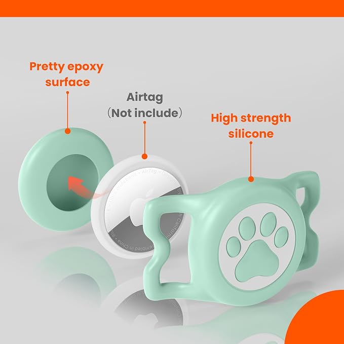 Waterproof Airtag Dog Collar Holder for Apple Air Tag, Silicone Dogs Airtag Holder for Dog Collars(Light Green)