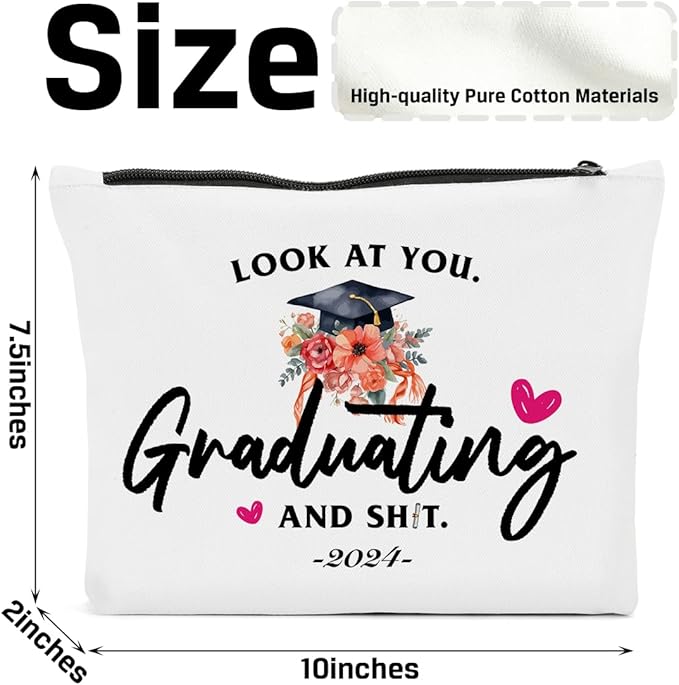 Graduation Gifts for Women, Class of 2024 Gifts, 2024 Graduation Congratulations Gifts Cosmetic Bag, Look At You Graduating Makeup Bag, Inspirational Cheer Up Birthday Gifts for Friend Sister