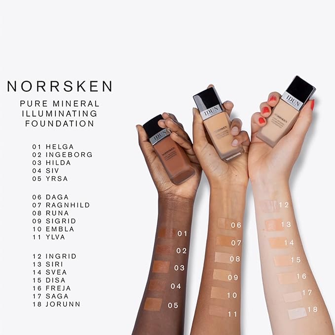 IDUN Minerals Liquid Norrsken Foundation - Silky Smooth Coverage - Luminous, Dewy Finish for Dry and Dull Skin - Water Resistant and Vegan Makeup - 220 Runa - Neutral Olive Beige - 1.01 oz
