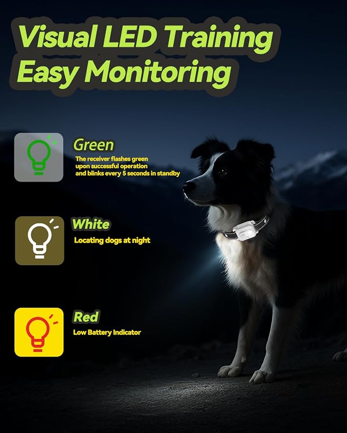 Dog Shock Collar, Dog Training Collar with Remote Control 3300FT Range, Electric Collar with Smart Light, Rechargeable Waterproof E Collar for Small Medium Large Dogs