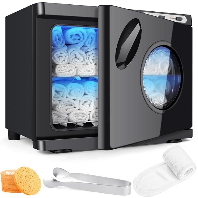 Hot Towel Warmer, Professional 23L Large Capacity Hot Towel Cabinet, 2-in-1 Spa Towel Warmers for Facials, Barber, Salon, Esthetician, Upgrade Fast Heating Aluminum Interior, Black w/Window