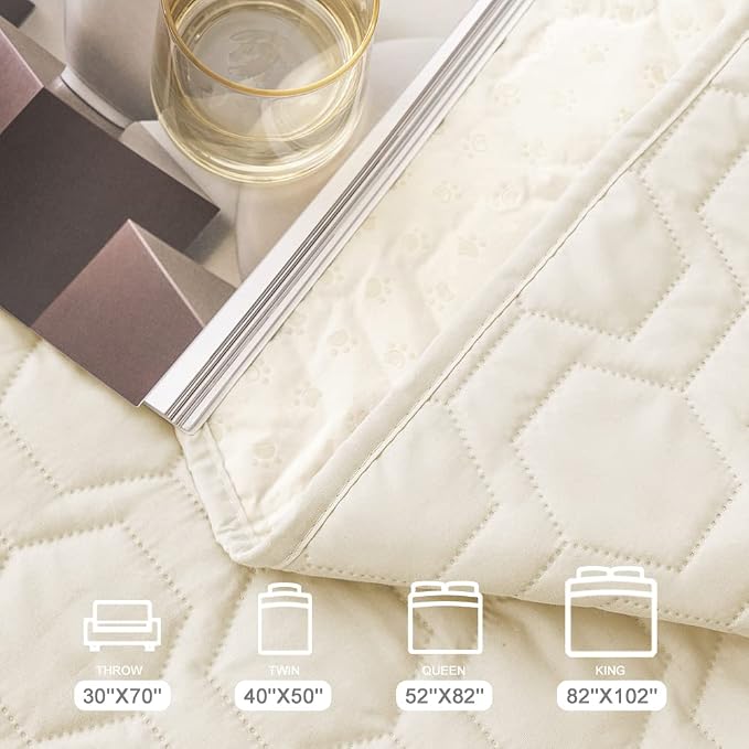 Tcksstex Waterproof and Anti-Slip Dog Bed Cover and Pet Blanket Sofa Pet Bed Mat ，car Incontinence Mattress Protectors Furniture Couch Cover for Most Cats Dogs, Pets（68x82- Ivory）