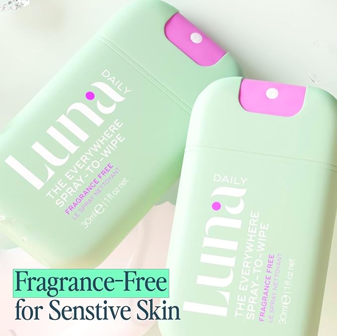 Luna Daily Spray to Wipe - Trio | Hydrating, Fragrance-Free & Original Feminine Mist | pH-Balanced, Natural Prebiotic Spray with Lactic Acid | Vegan, Plant-Based | Travel Set - 3 x 1 oz (30ml)