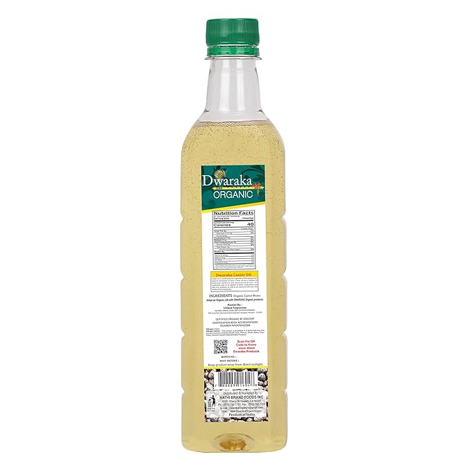 Dwaraka Organic Cold Pressed Castor Oil for Digestion, Hair Growth, Skincare and Massages - 16.9 Fl Oz (500 ML) | USDA Organic, Non-GMO, All Natural