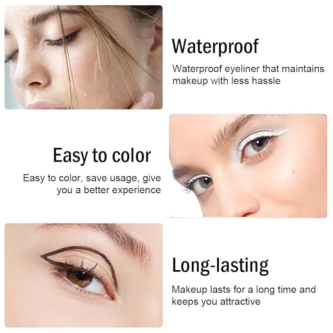 evpct 3Pcs Black & Dark Brown & White Gel Glitter Matte Metallic Eyeliner Pencils Set for Women Waterproof Smudge Proof lapiz de ojos delineador de ojos contra el agua Eye Liner Makeup 01 02 22