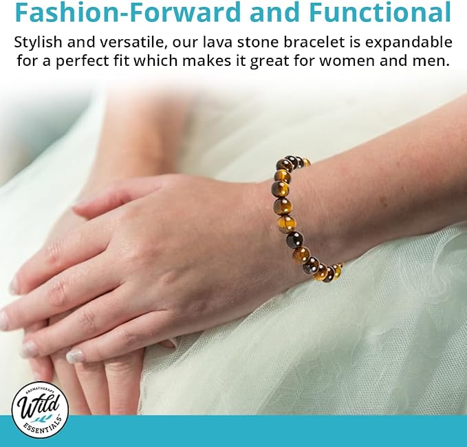 Wild Essentials Tiger Eye Lava Stone Essential Oil Diffuser Bracelet, Expandable up to 8 inches, Aromatherapy Jewelry for Women and Men