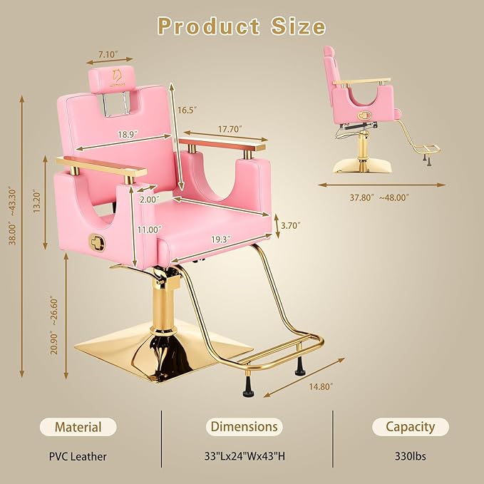 Heavy Duty Barber Chair, 360° Swivel Reclining Salon Chair for Hair Stylist, Height Adjustable Hydraulic Hairdressing Chair with Footrest for Barber Shop, Beauty Salon, Hairdressers