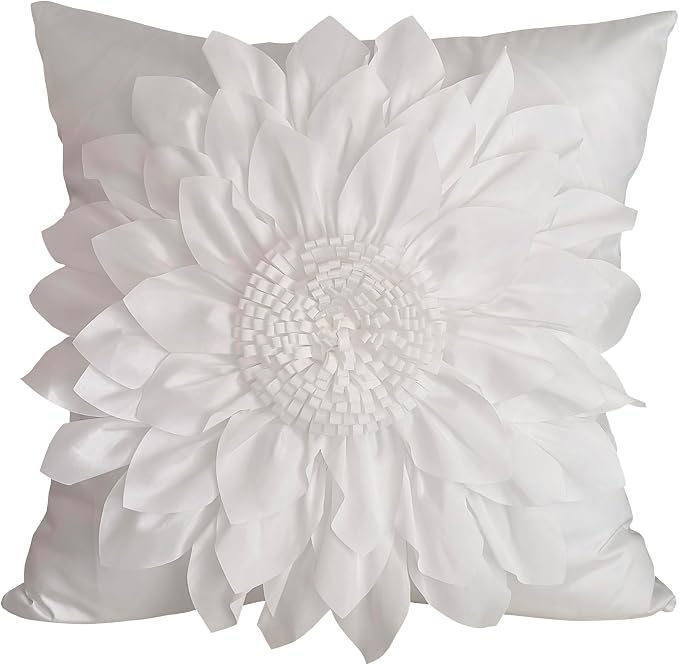 Bella's Giftshop 3D Sunflower Decorative Throw Pillow Covers for Bed Sofa Couch Car, Accent Floral Cushion Cover, Handmade Pillow Cases Living Room Decor, 17x17 Inch-Cream/White | Bella's Giftshop Handmade Sunflower Taffeta Pillow Cases Living Room Bed...
