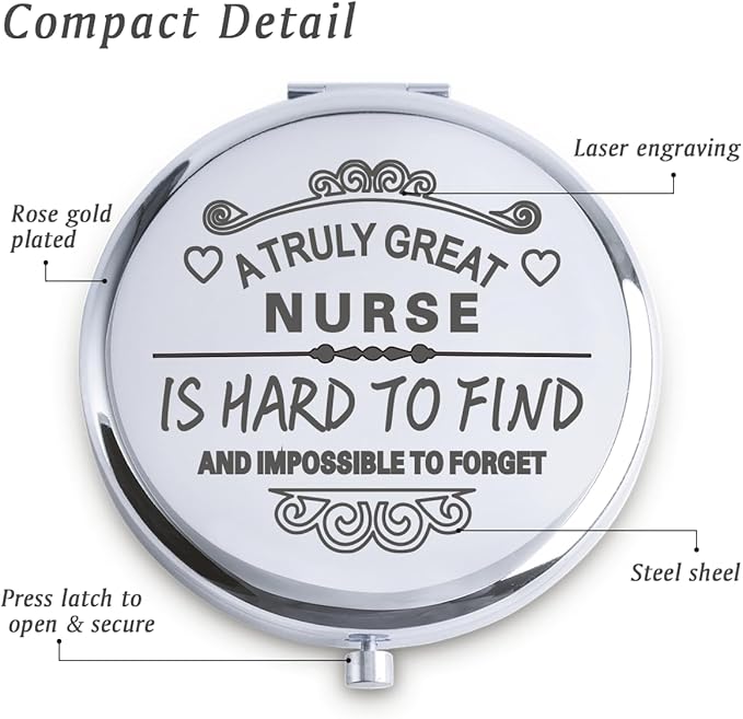 QUSTGO Nurse Appreciation Gifts for Women, Thank You Gifts for Nurse, Personalized Compact Mirror, Goodie Bag & Basket Stuffers for Valentines Day