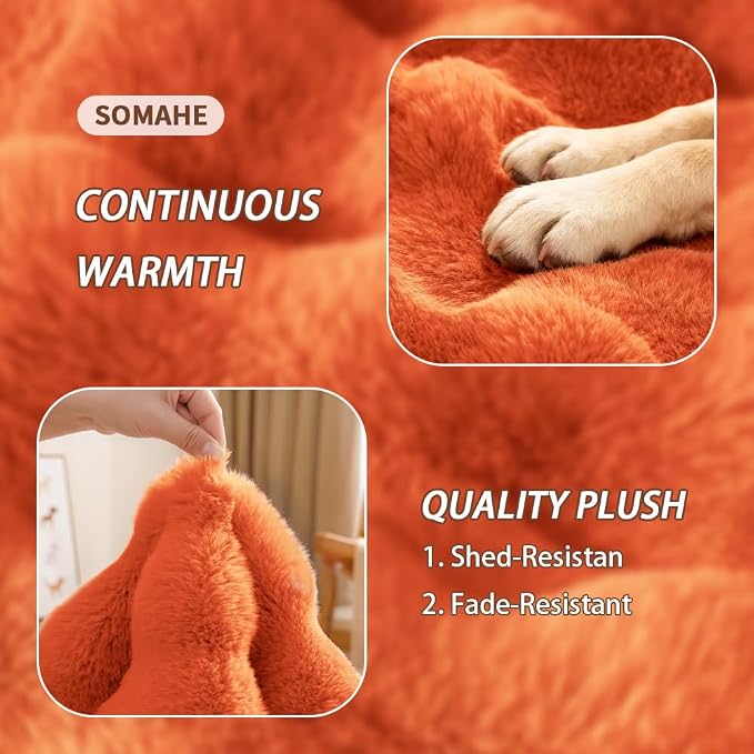 SOMAHE Plush Dog Bed Mat, Machine Washable, Large 35x27 Vibrant Orange | Machine Washable + Non-Slip Paw Bottom: plush dog mat stays fluffy and helps reduce sliding on indoor floors.