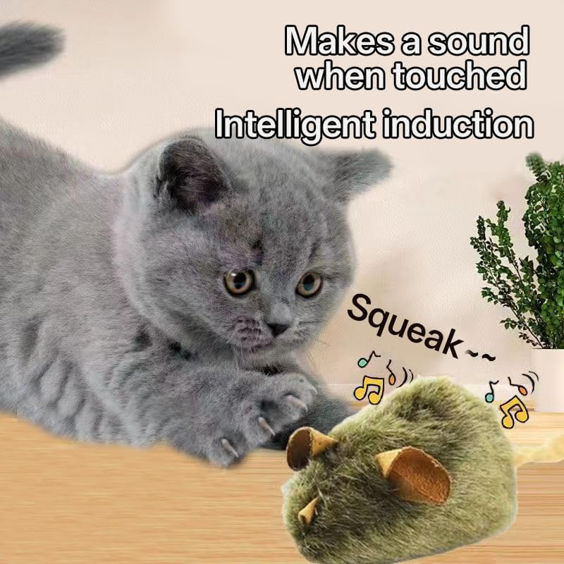Realistic Squeaky Moving Mouse Toy for Cats - Plush Interactive Cat Toy with Sound, Automatic Electronic Cat Toy for Indoor Play, Alleviates Boredom (Ideal for Kittens & Adult Cats)