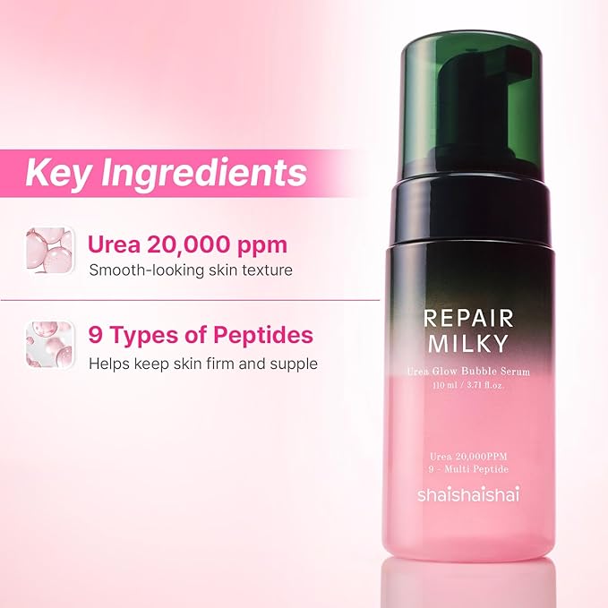 shaishaishai Repair Milky Urea Glow Bubble Serum, Gentle Glow Serum with Peptides, collagen bubble moisturizer, milky glow, Korean Skincare, 3.38 Fl Oz