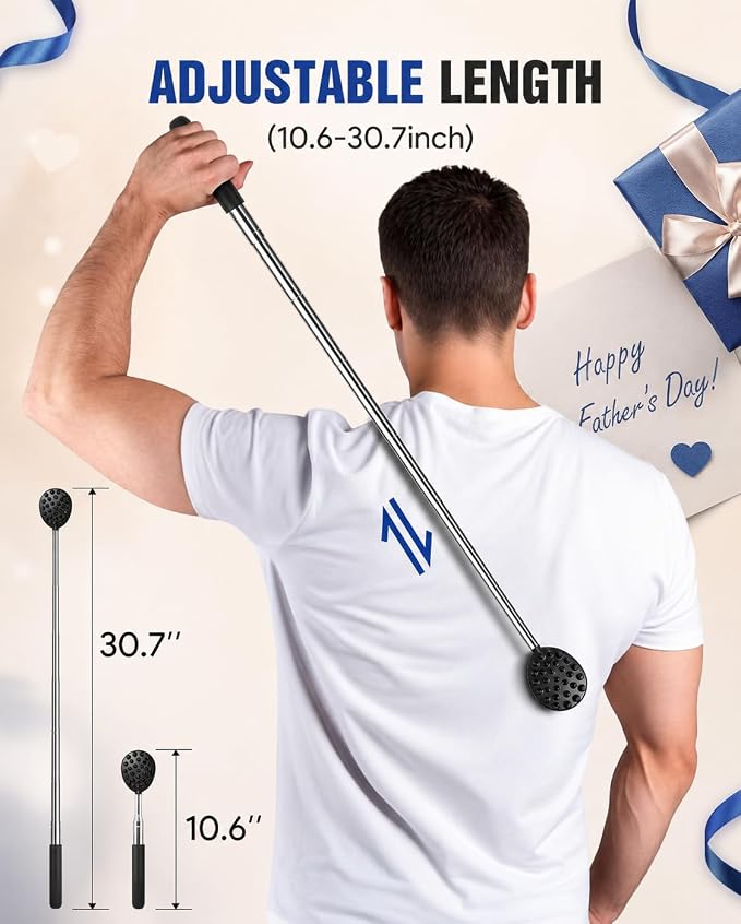 Gelibo Telescoping Large Back Scratcher with 5 Detachable Heads, Gift for Him, Dad, Gifts for Men, Extendable Back Massager Tool with Beautiful Box