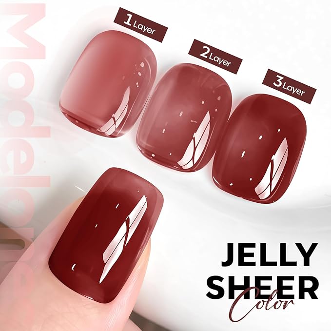 modelones Gel Nail Polish Red Wine Red Nail Polish Sheer Translucent Valentine Gel Polish Nails Soak Off LED Nail Lamp Manicure 15 ML