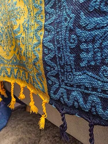 Bohemian Throw Blanket for Couch，Colorful Chenille Tassels Boho Woven Hippie Throw Blankets for Couch Bed Sofa Chair Recliner Loveseat, Bohemian Fringe Tassels Decor Home(Blue, S:60x75)