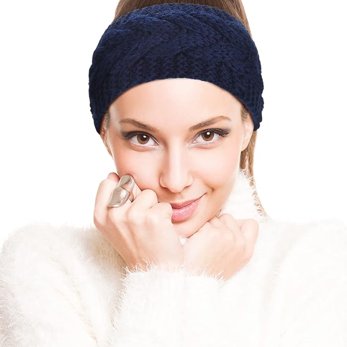 4 Pieces Winter Ear Warmers Headbands Women Warm Knitted Headband Braided Crochet Head Wraps(Pink, Red, Navy Blue, Purple)