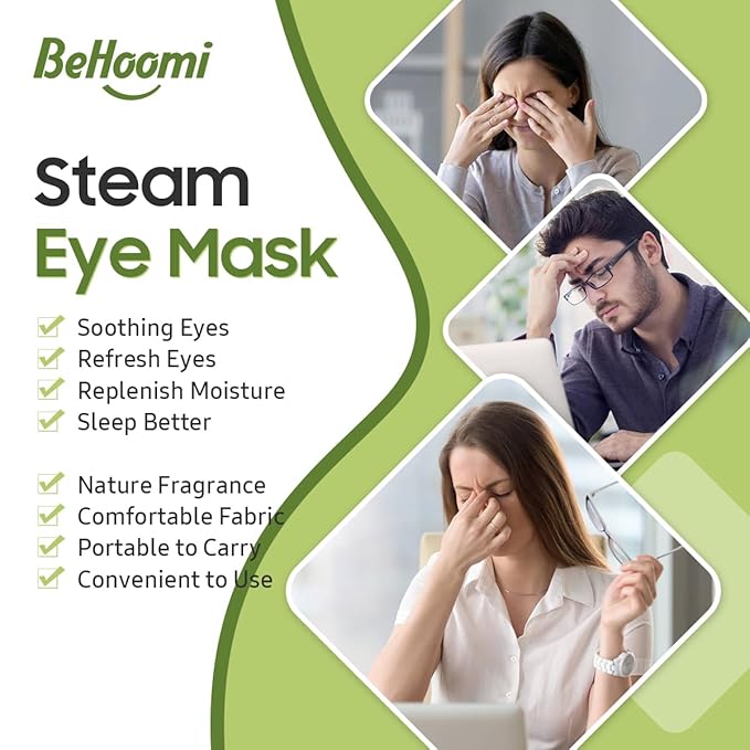 BeHoomi Steam Eye Mask, 10Packs Heated Eye Mask, Self Heating Disposable SPA Warm Compress for Eyes Sleep Mask, Travel Essentials & Relaxation Gifts for Women, Mothers Day Gifts (Green Tea Scent)
