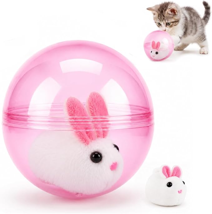 2026 Self-Rolling Interactive Cat Ball, Moving Rolling Cat Ball 360° Rolling Spin Moving Cat Ball, Cute Pet Rotating Toys, Fun Indoor Interactive Pet Ball for Cats Dogs Chasing ((Pink, Little Rabbit))