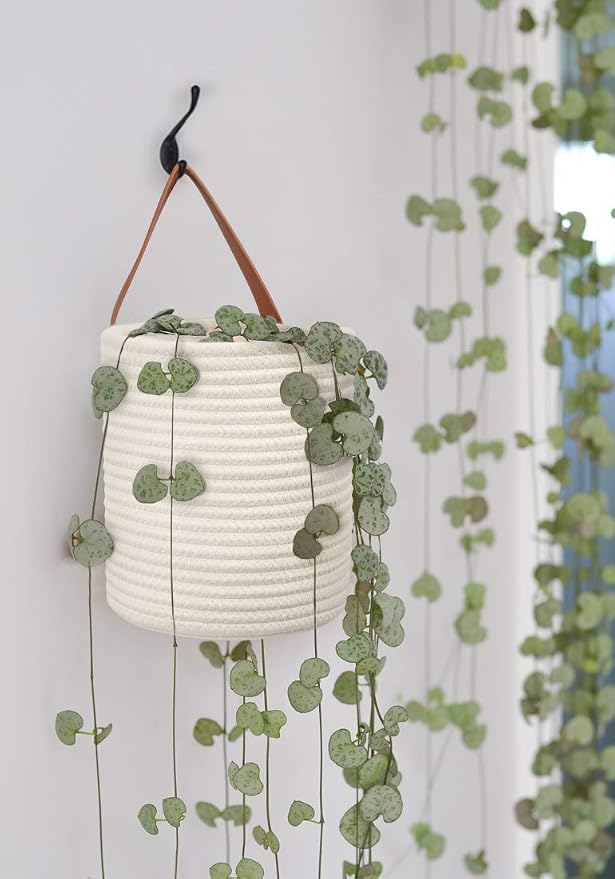 Goodpick 2 Pack Cotton Rope Wall Hanging Baskets for Home Decor | Boho Woven Hanging Plant Basket Decor, Decorative Basket for Home, Size 7.87×7×11.7 Inches for Wall Flower & Home Storage