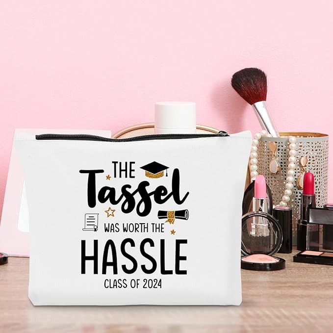 Graduation Gifts for Women, 2024 Graduation Congratulations Gifts Cosmetic Bag, The Tassel Was Worth The Hassle Makeup Bag, Inspirational Cheer Up Birthday Gifts for Friend Sister