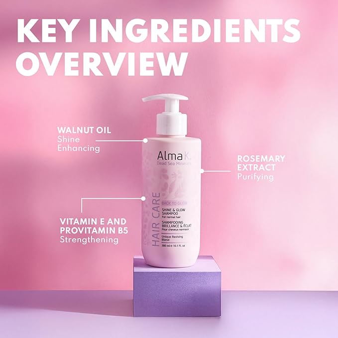 Alma K Shine and Glow Shampoo - Moisturizing Shampoo for Women - Hair Growth Shampoo - Hydrating Shampoo with Argan Oil, Cocoa Butter - 10.1 oz
