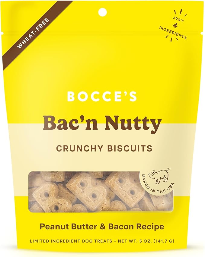 Bocce's Bakery Bac'n Nutty Flavor Crunchy Biscuits Dog Treats, 5 oz | Oven Baked, Wheat-Free Everyday Dog Treat Biscuits - Made with Real, Limited Ingredients and Baked in The USA
