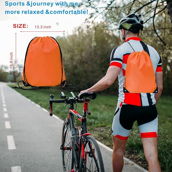 Drawstring Backpack Bulk 50 packs Draw String Backpack Bags DIY Gym Sports trip Traveling Yoga ride Pedestrianism Cinch Bag Sackpack Drawstring (orange)