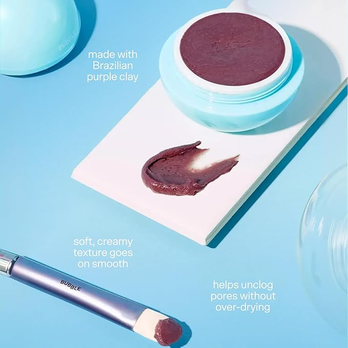 Bubble Skincare Come Clean Detoxifying Clay Mask - Mineral-Rich Face Mask with Azelaic Acid and Vitamin E to Gently Exfoliate and Protect Skin - Suitable for All Skin Types (45 ml)