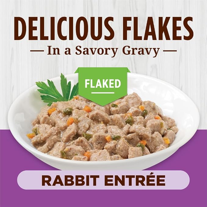 Instinct Flaked Entrees, Wet Canned Cat Food, Rabbit, 5.5 oz. (12 Count) | Tender flaked cuts in savory gravy, high protein, real rabbit, whole-food ingredients, grain-free, hydration support