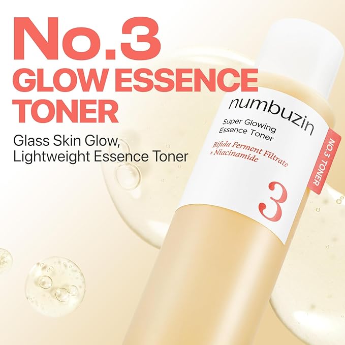 numbuzin No.3 Super Glowing Essence Toner, Fermented Toner for Skin Glow & Texture, Bifida, Niacinamide, Hydrating, Radiance-Boosting Essence, Zero Pore Care, 6.76 fl oz (200ml)