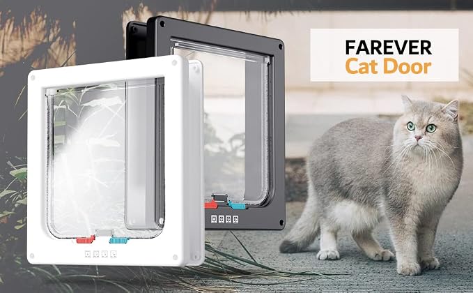 Extra Large Cat Door, Pet Door for Dog or Cat, 4 Switch Modes Locking Cat Door Interior Door Suitable for Window and Wall (White)