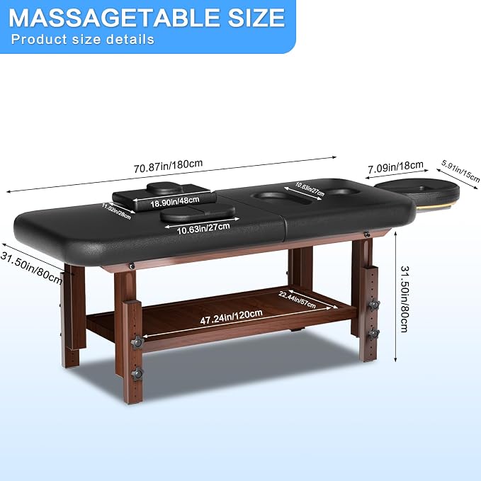 31in Wide Massage Table with 1500lbs Weight Capacity, Massage Bed Adjustable Height for Professional & Home Use, Spa Treatment Table for Relaxation and Therapy