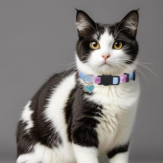 Cat Collar Breakaway, 2 Pack Cotton Kitten Collars with Bells and Removable Charms, Cute Heart Shaped for Indoor Boy, Girl and Adult Cats